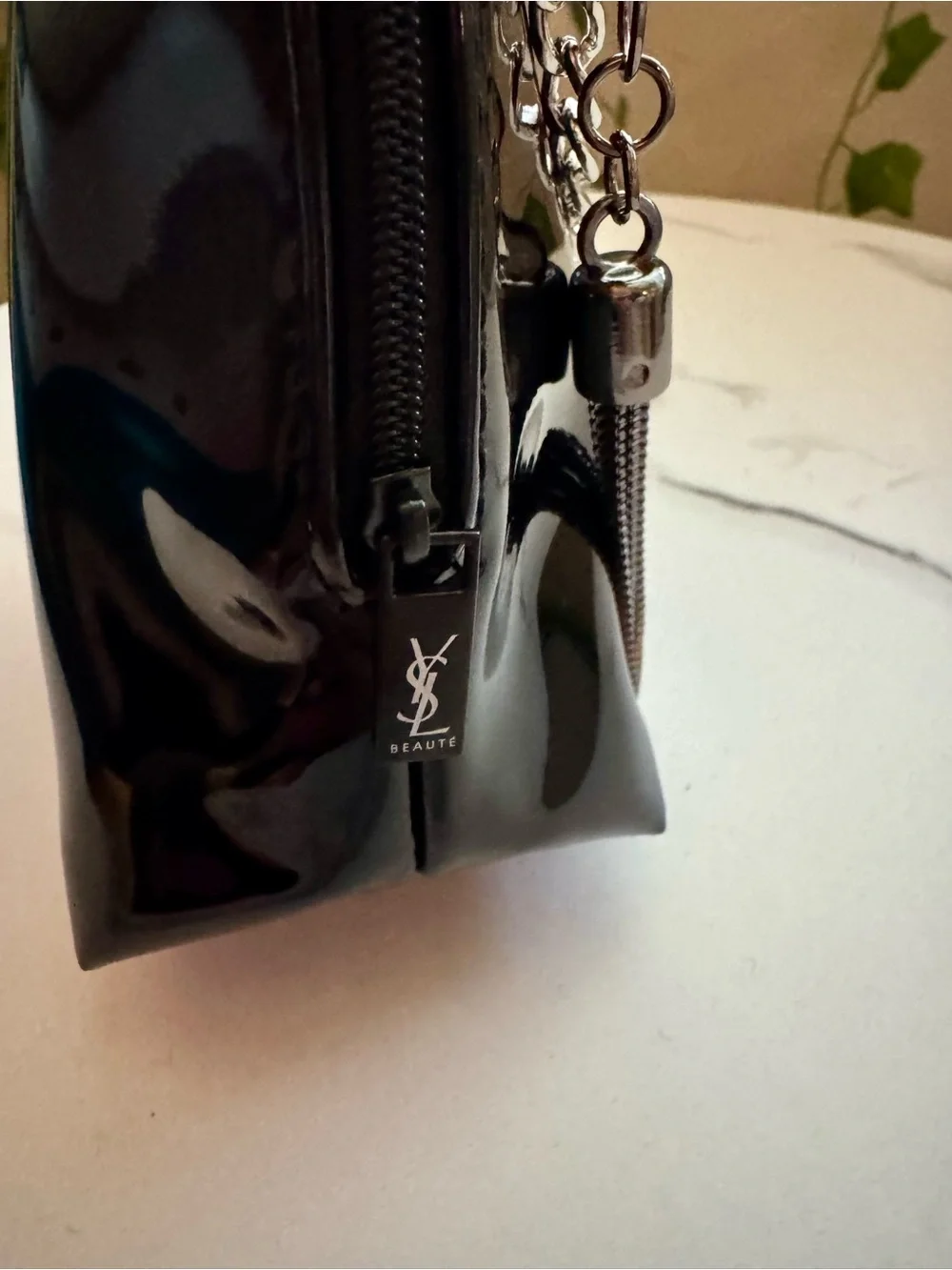 YSL Beaute! Black Patent Top-Handle cosmetic pouch